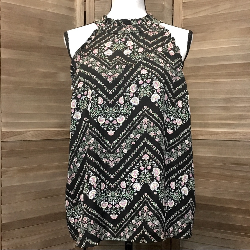 Monteau Floral Top with Ruffle Neck, XL